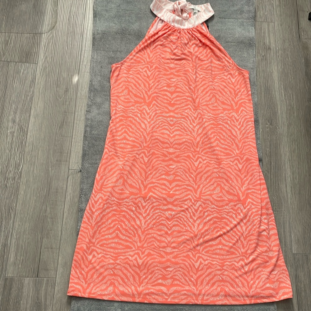 NWT 🧡 Beautiful Halston Tie-Neck, Summer, knee length Halter Dress, Size Large.